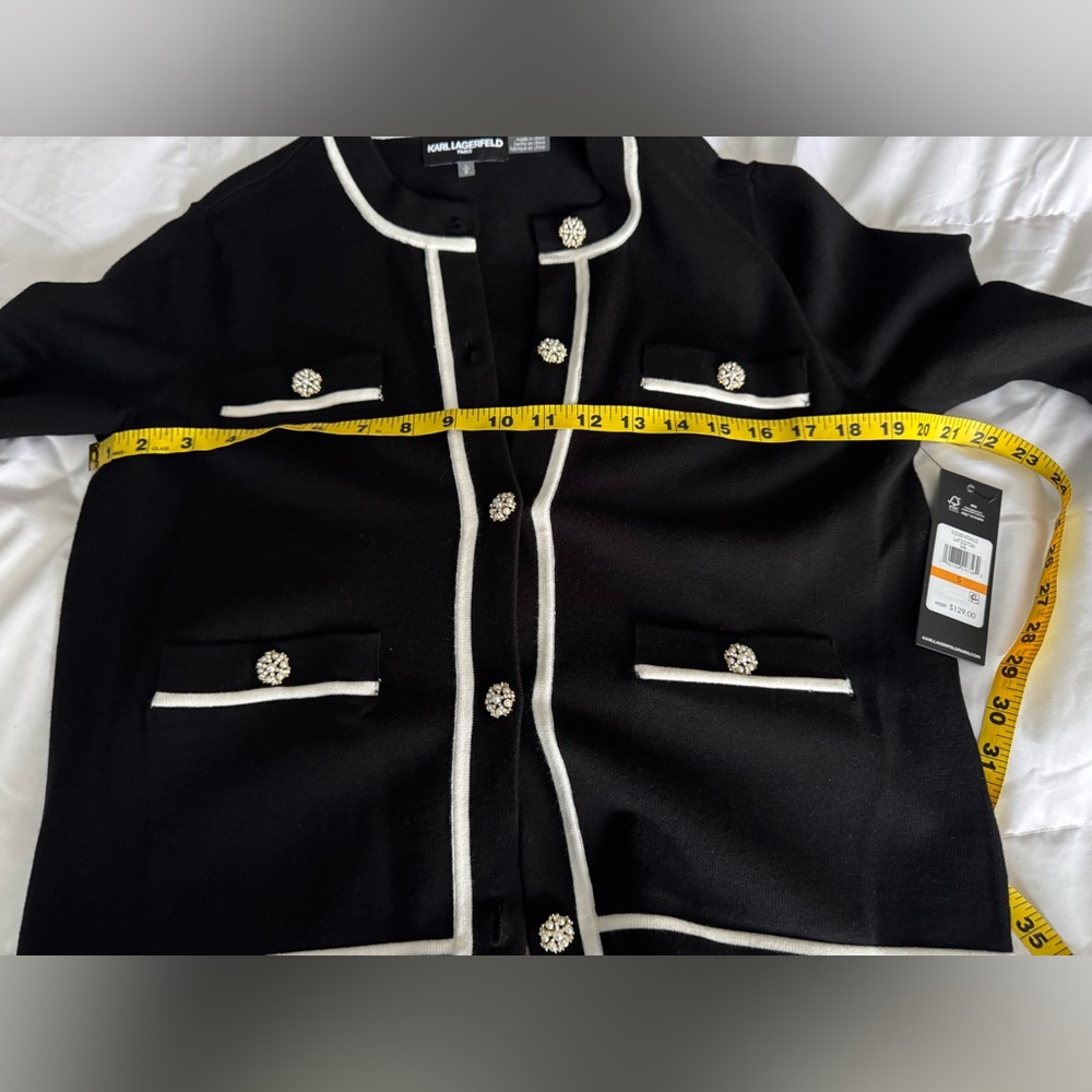 NWT Karl Lagerfeld Black and White Crew Neck Cardigan - Picture 6 of 9